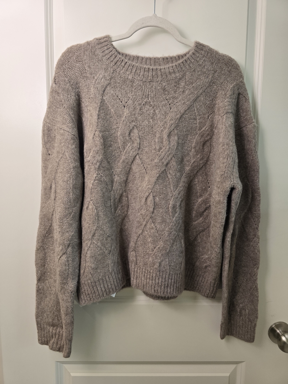 Ann Taylor Heather Taupe Weekend Cable Scoop Neck Sweater